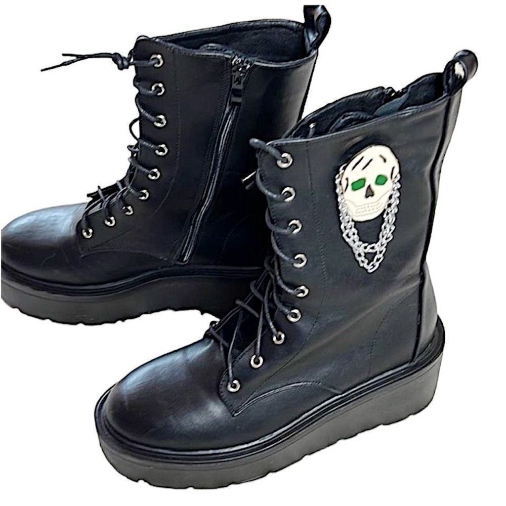 Koi Yorick Mansion Platform Combat Skull Boots Black New Size 8
